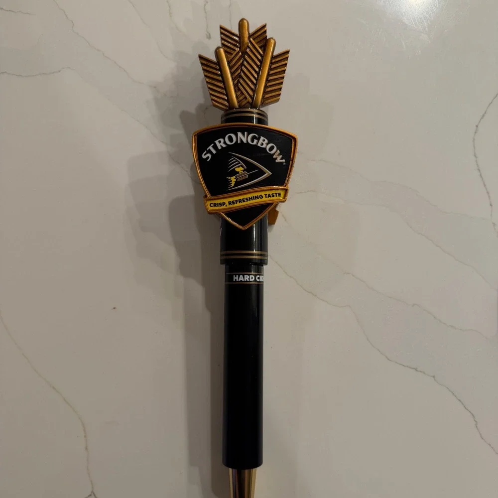 Strongbow Hard Cider Beer Tap Handle Black Gold Arrow Shield 13 Inch Kegerator
